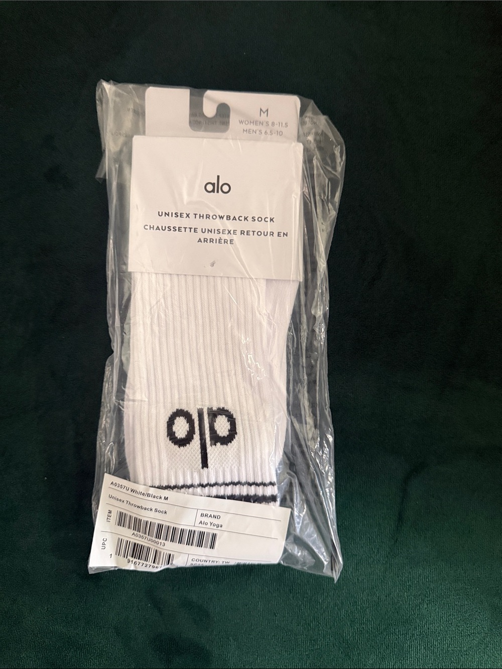 ALO Yoga White Athletic Throwback Socks with Black Logo